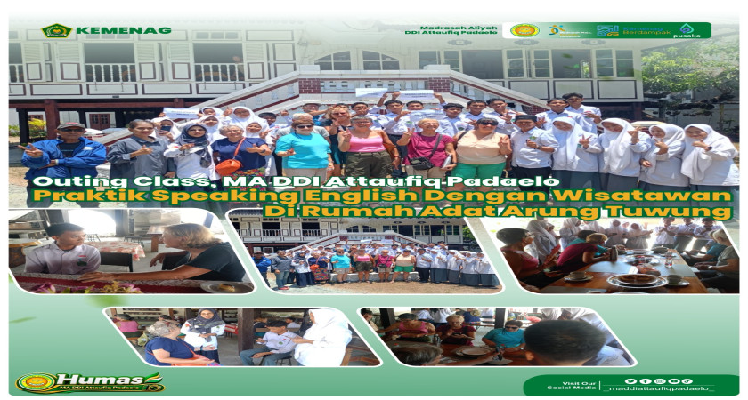 Outing Class, MA DDI Attaufiq Padaelo Praktik Speaking English Dengan Wisatawan Di Rumah Adat Arung Tuwung